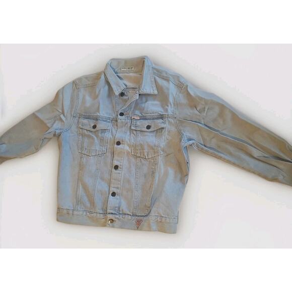 Vtg Guess Men Jean Jacket Made In USA Georges Marciano Light Blue Denim Wash L - Picture 1 of 15